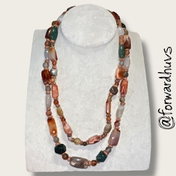 44” Knotted Jasper & Agate Stone Mix Necklace - No Clasp (Read Description) - Picture 1 of 10